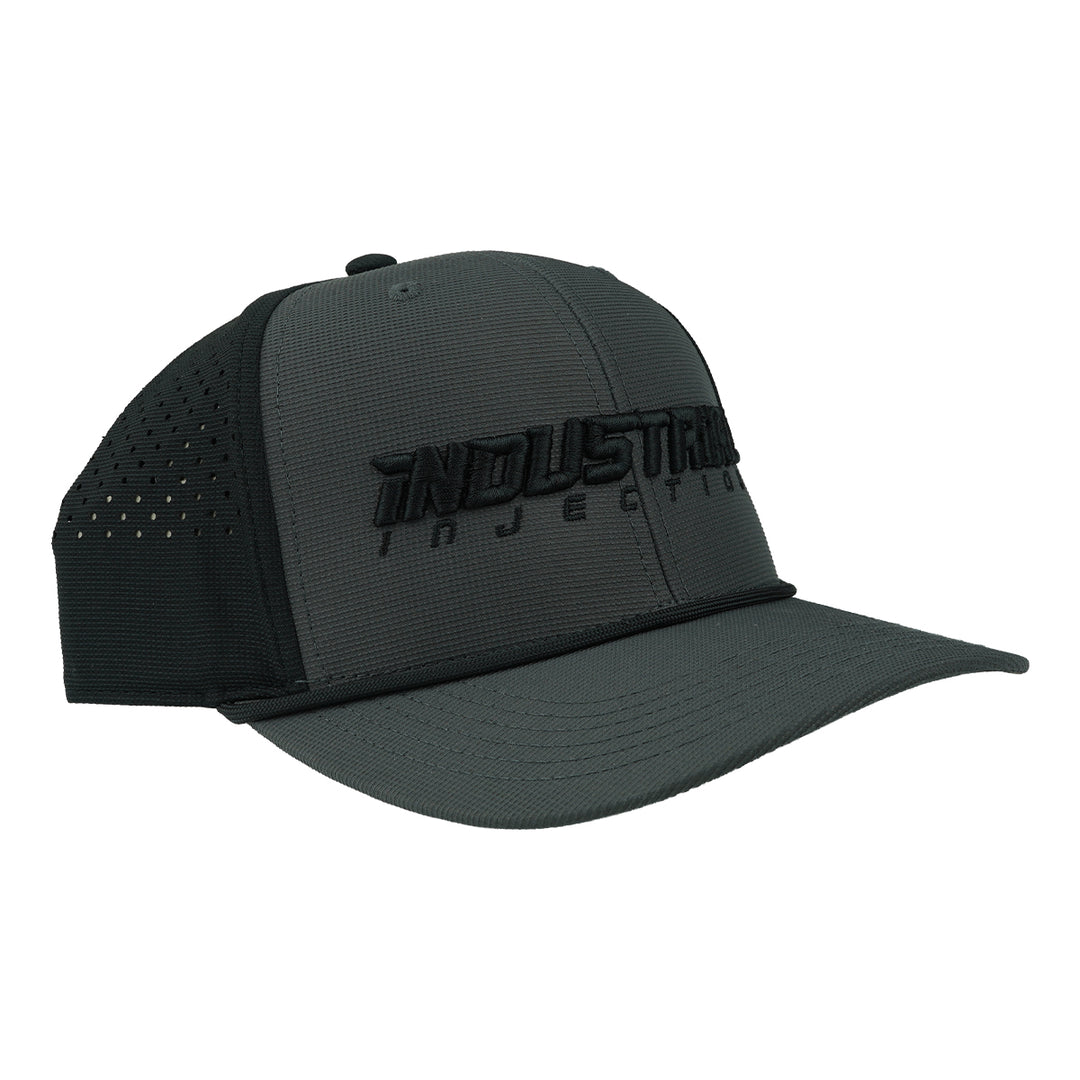 Black and gray Industrial Injection tech hat with trucker-style design