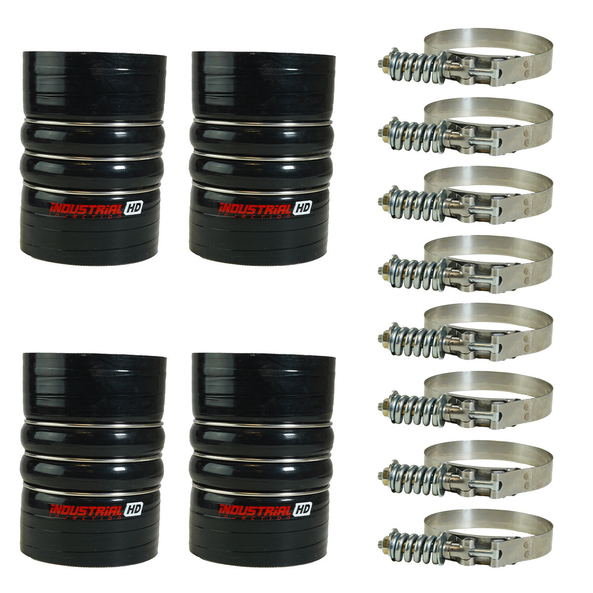 Industrial Injection CAC boot kit with 4-ply boots and spring-loaded T-bolt clamps.
