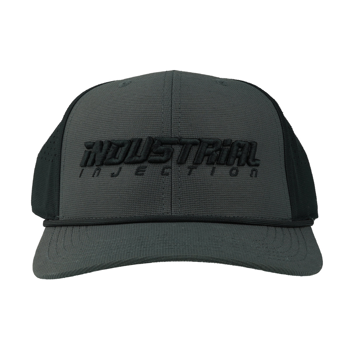 Industrial Injection black and gray performance fabric trucker hat
