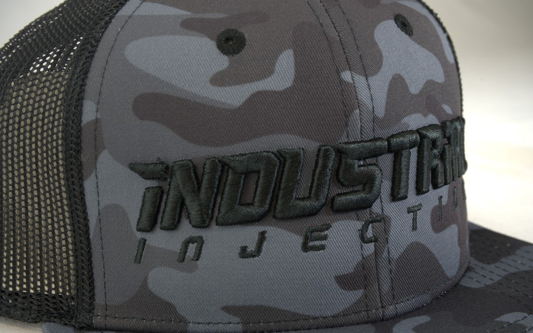 Grey Camo Mesh Snap Back Hat - Industrial Injection