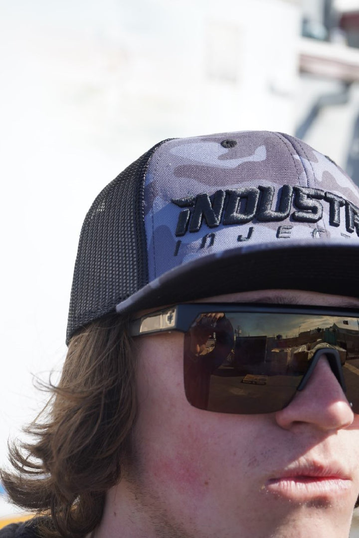 Grey Camo Mesh Snap Back Hat - Industrial Injection